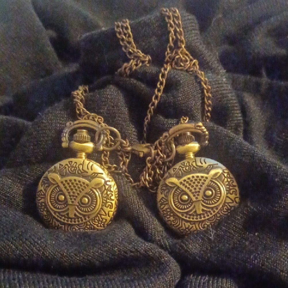 Gold Owl Pocket Watch Necklace
